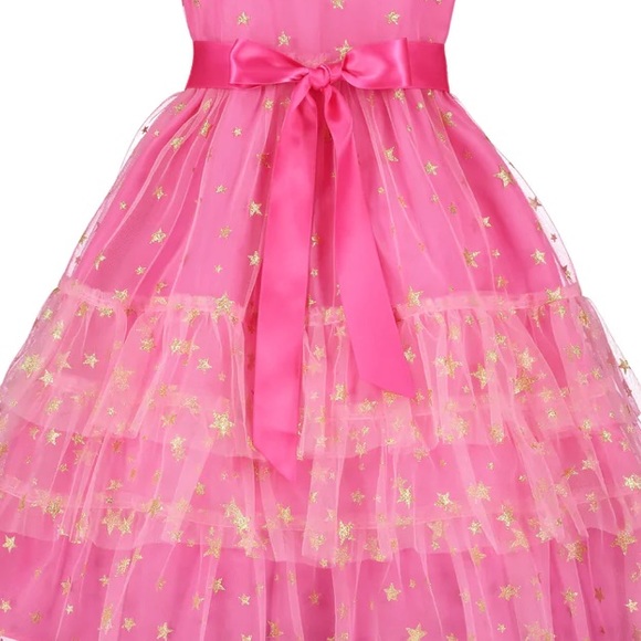 🎉HP🎉💖LONDON GOLD STAR DRESS HOT PINK BY HOLLY HASTIE PINK TULLE FRILL GLITTER - Picture 3 of 8
